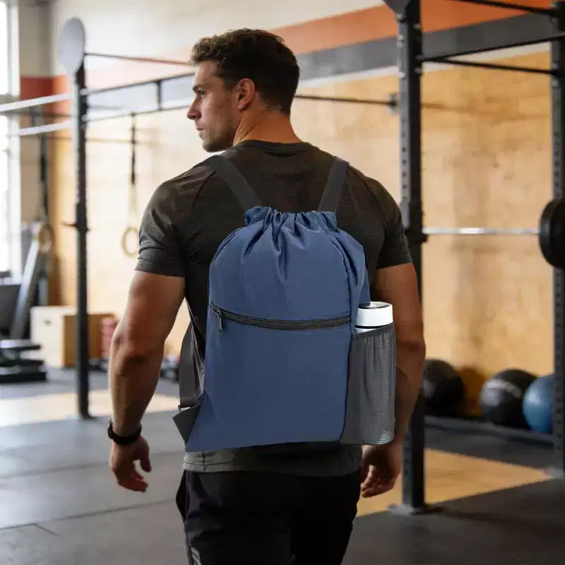 Narwey Men & Women Outdoor Sport Gym Sack Waterproof Drawstring Backpack Bag with Wide Straps -Navy Blue