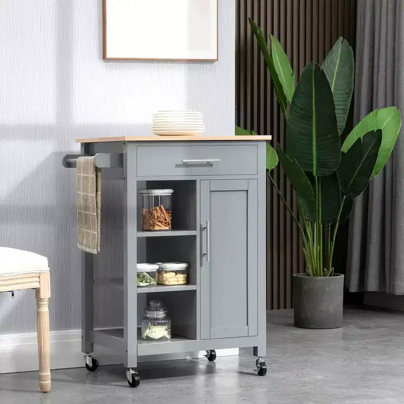 Kitchen Island Cart, Rolling Kitchen Island with Storage Shelf, Solid Wood Top, Drawer, for Dining Room