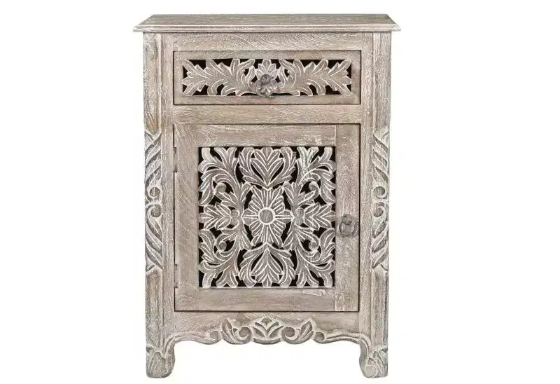 HomeRoots 30 Gray Solid Wood Distressed One Drawer Nightstand
