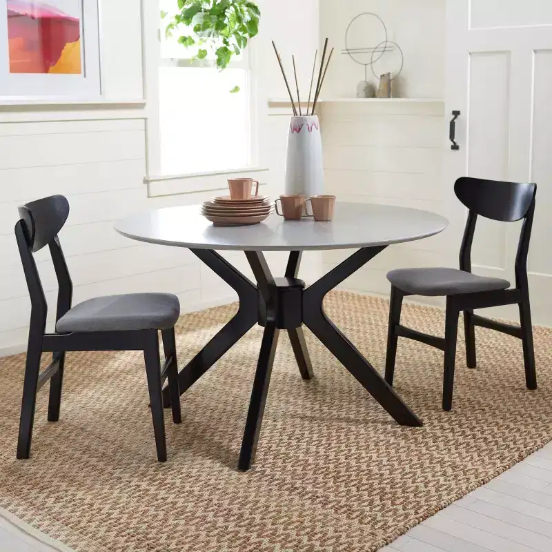 Dark Grey/Black & Matte Black Round Dining Table, Seats 4
