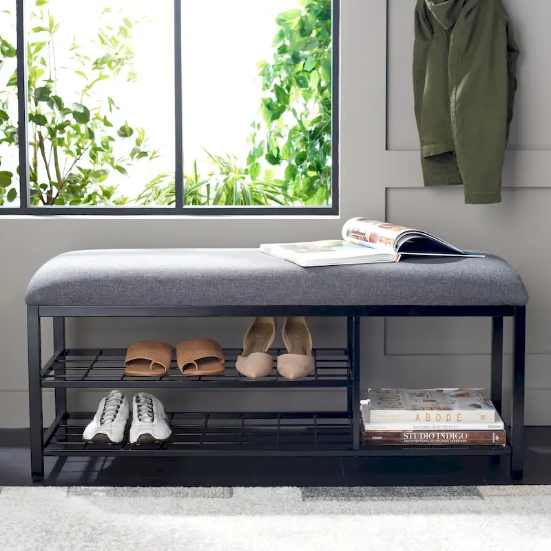 SAFAVIEH Yael Open Shelf Bench with Cushion - 42  W x 15  D x 18  H - 42Wx15Dx18H