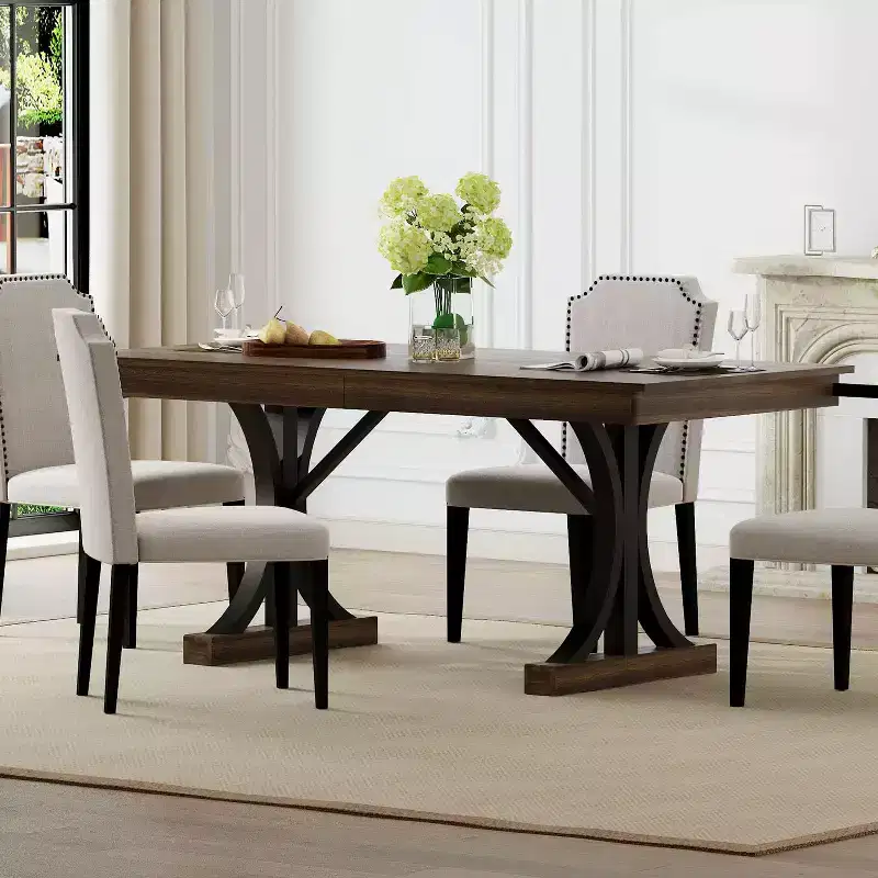 71-Inch Rectangular Dining Table with Two Drawers,Wooden Kitchen Table w/Large Tabletop & Sturdy Frame,Large Dining Table for 6-8 with Double Pedestal