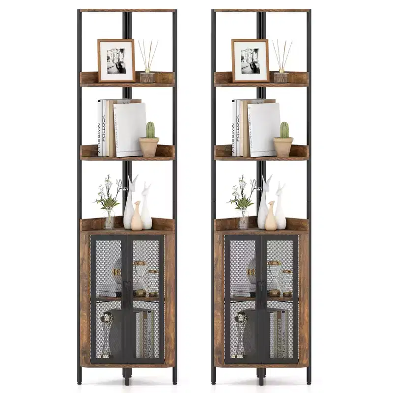 Gymax 2PCS 6-Tier Corner Shelf 67 Tall Corner Bookshelf w/Cabinet & Adjustable Shelf