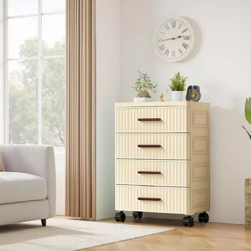 Plastic Drawer Storage On Wheels, Storage Chest of Drawers Tall Dresser, Pull Out Storage Bins for Bedroom Night Stand Living Room