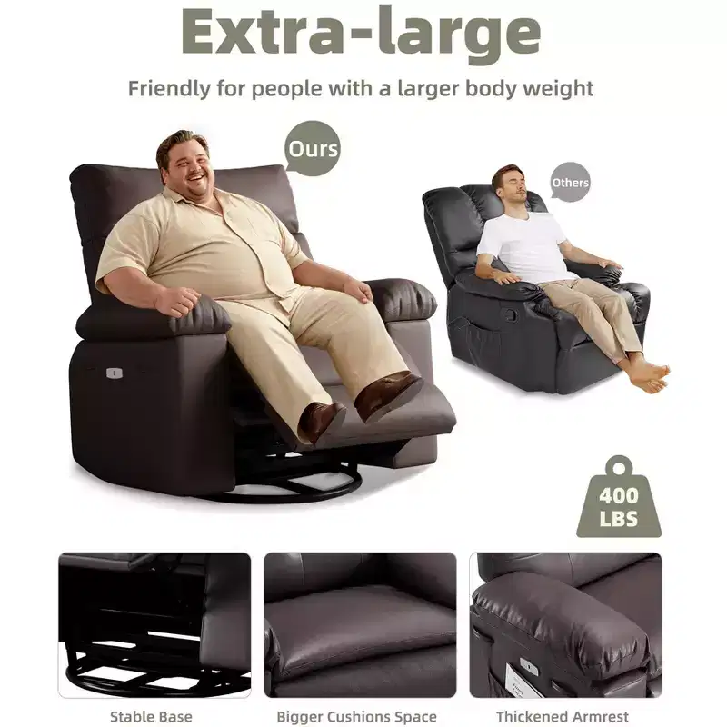 Acekool Oversized Recliner Chair for Adults, Extra Wide PU Leather Manual Recliner, 1.5X Thick Sponge Cushion, Comfortable Lazy Armchair