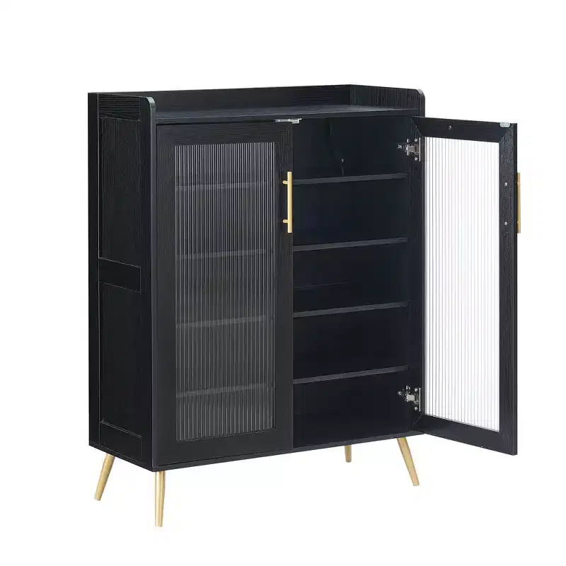 5-Tier Shoe Storage Cabinet. Glass Door Rack w/ Adjustable Shelves for Entryway Bedroom