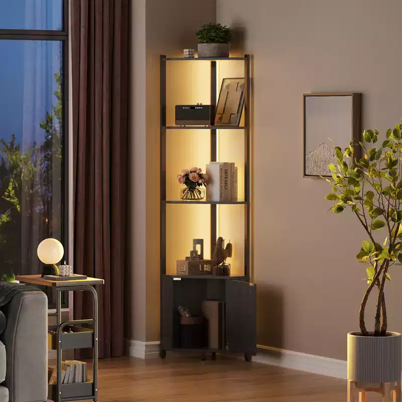 5 Tier LED Corner Shelf with Lights, with LED Strips, Adjustable Brightness Corner Display Shelf for Bedroom, Living Room, Home Office
