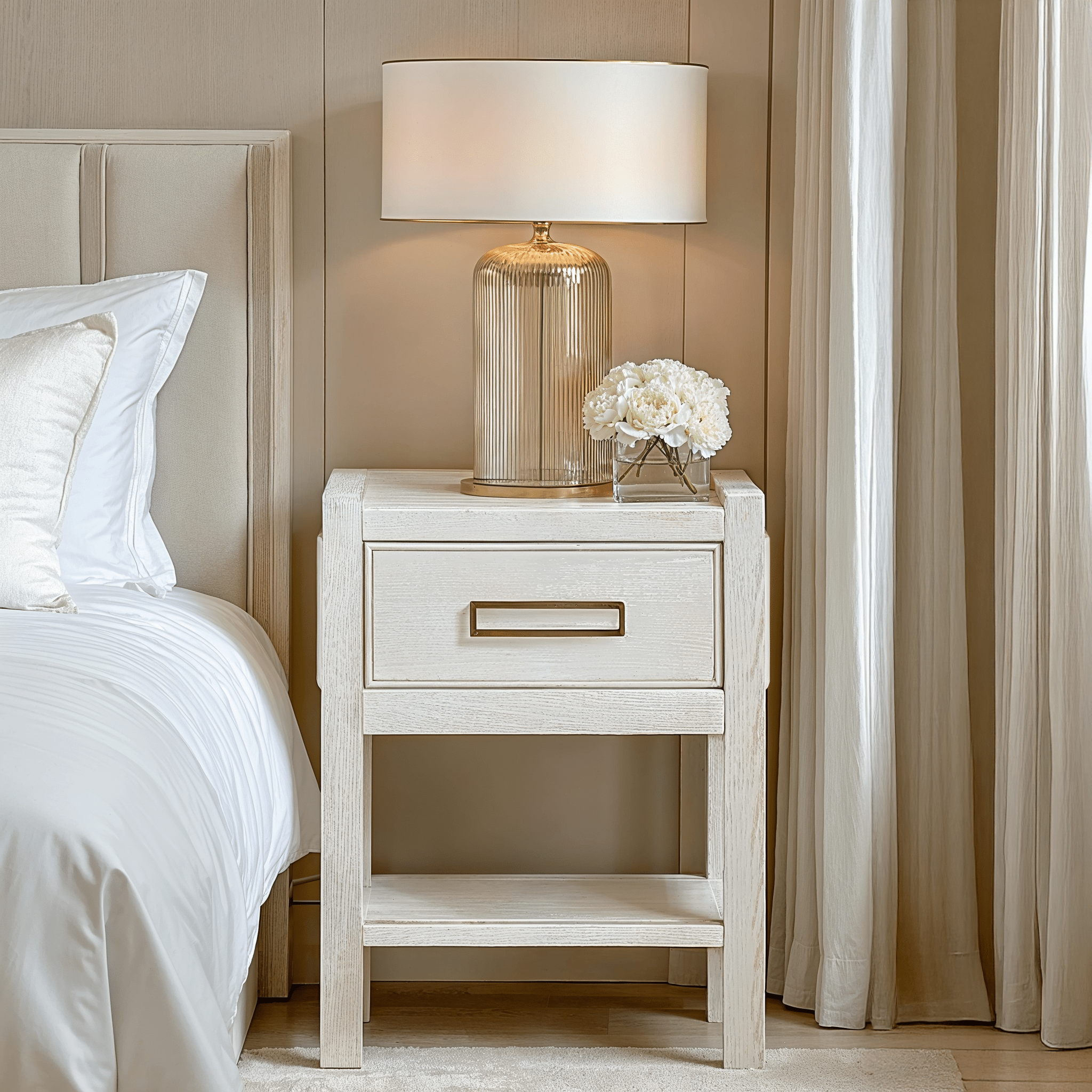 Cream Oak Veneer 1 Drawer Bedside Table