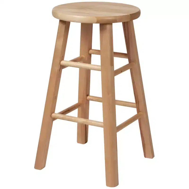 eHemco Solid Hardwood Counter Height Barstool, Natural Birch, 24 Inches, Round Seat, Fully Assembled