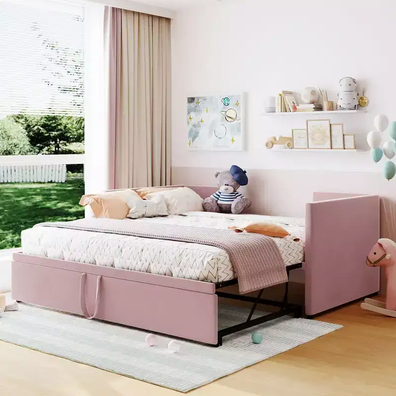 Velvet Twin Daybed with Hidden Trundle - Elegant & Space-Saving