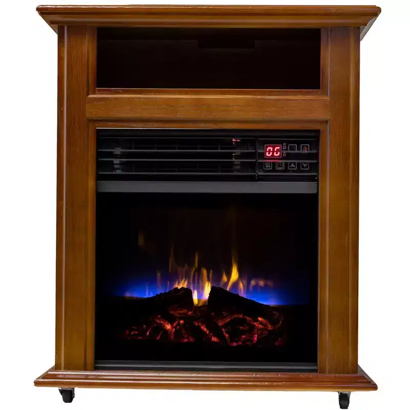 Comfort Glow Electric Quartz Mobile Fireplace Indoor Heater With 3 Energy-Efficient Quartz Heating Elements
