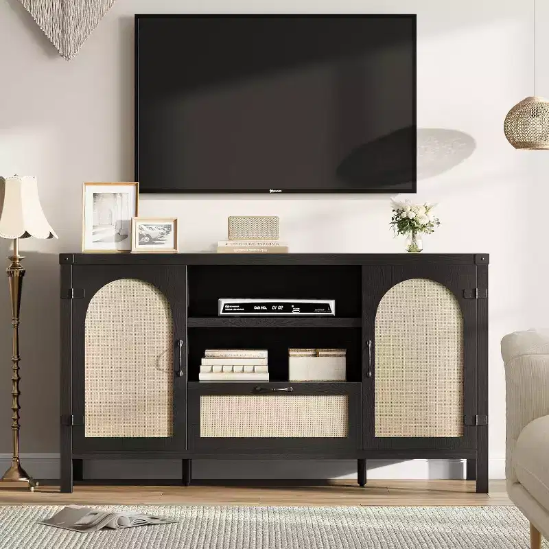 47-Inch Rattan Storage Sideboard with Adjustable Shelves and Drawer
