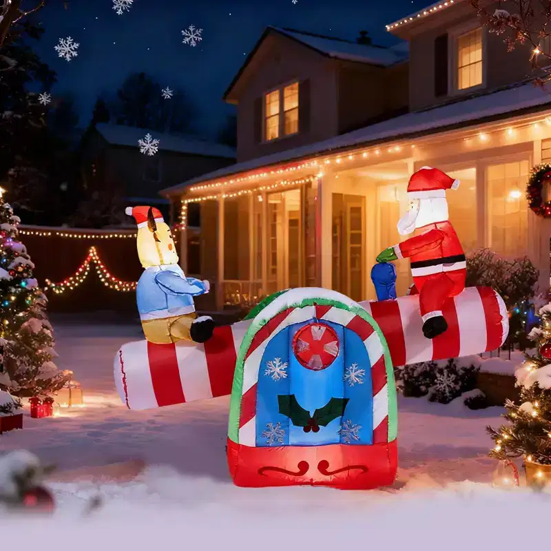4.7 FT Lighted Christmas Inflatable Decoration with Santa and Reindeer, Funny Blow Up Yard Decorations for Holiday Party Front Yard Lawn Garden Decor