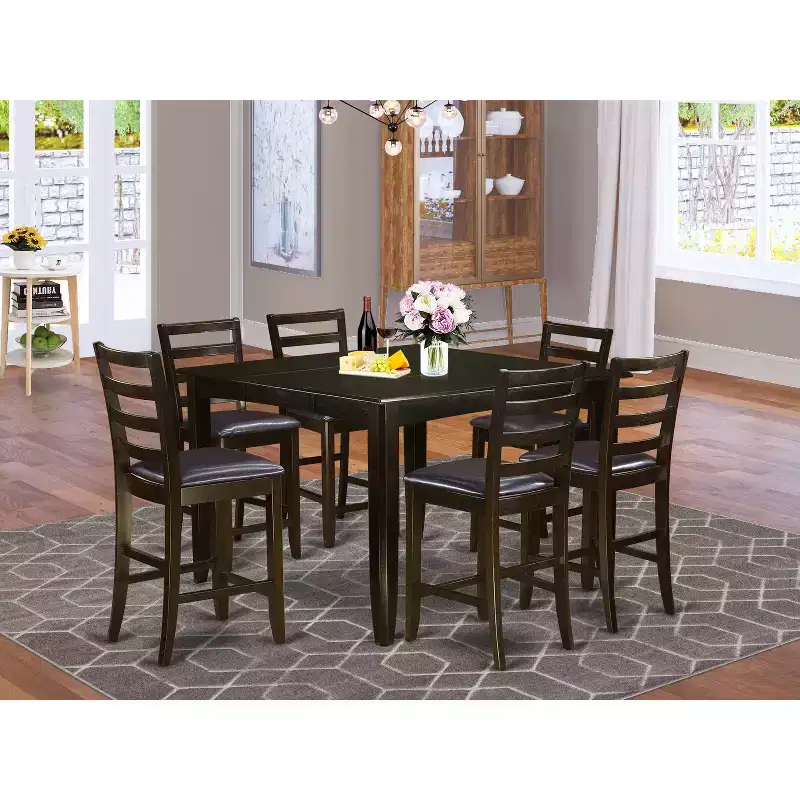 HomeStock Belmont Counter Height Dining Set- Square Counter Height Table And Dining Chairs, Cappuccino