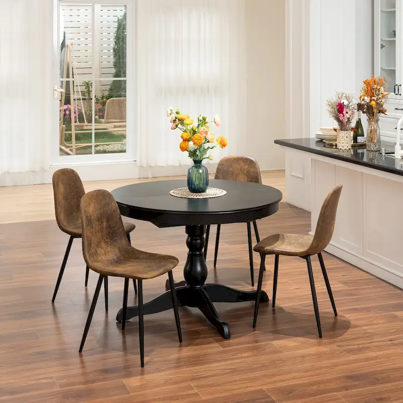 Dining Chairs Set of 4 Suede Side Accent Chairs with Black Metal Legs