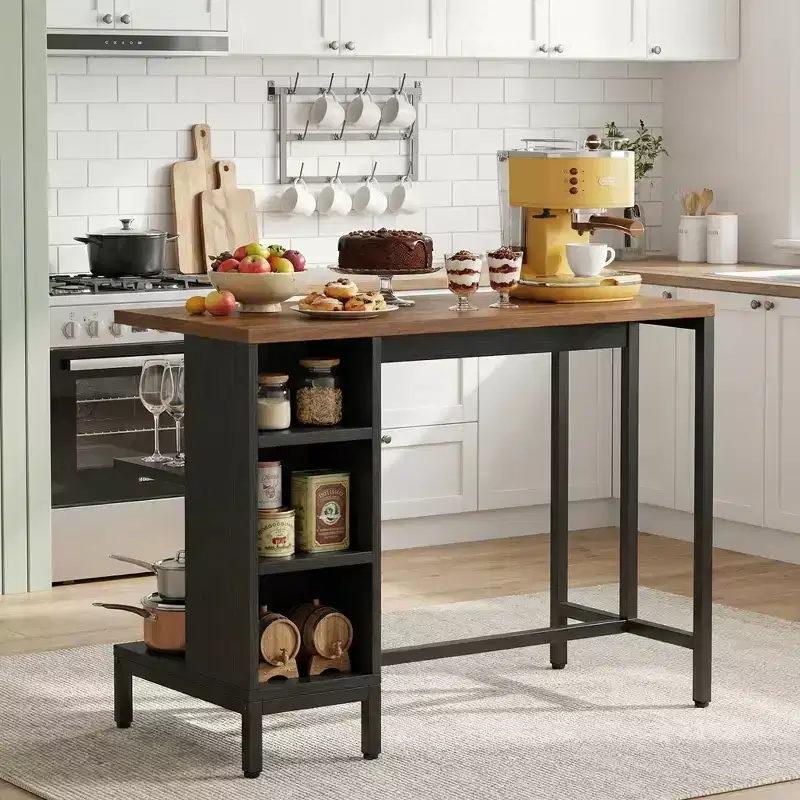 MAYEERTY 55 Kitchen Island, Breakfast Counter with Seating & Storage Shelves
