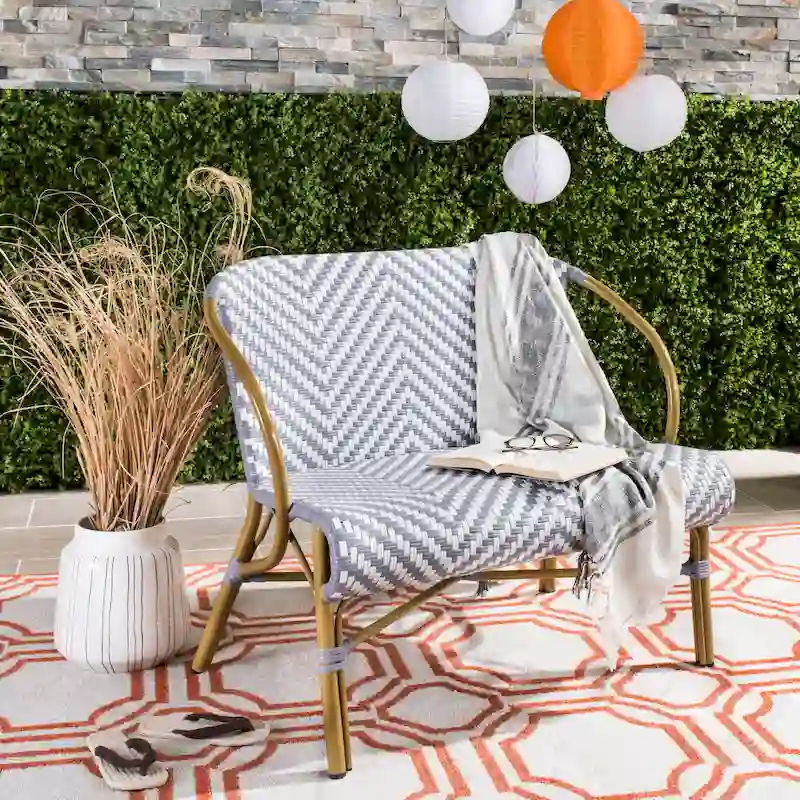 SAFAVIEH Skyla Herringbone Rattan Settee - 38.5 W x 24.5 D x 33.5 H - 39Wx25Dx34H