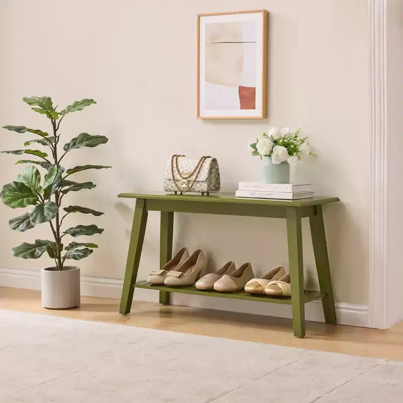 Kings Brand Furniture Storage Bench Contemporary Wood with Bottom Shelf for Entryway Living Room Bedroom Seating Storage