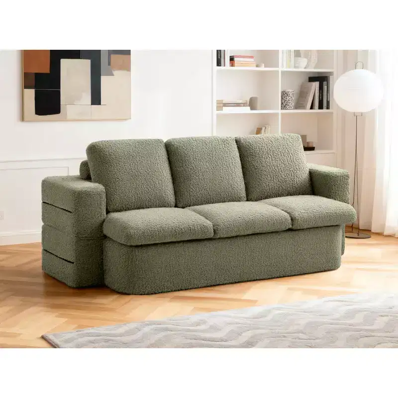 KERDOM 3 Seater Folding Sofa Bed, Memory Foam Sofa Couch With Pillows, High Density Foam Mattress for Living Room, Mint Green