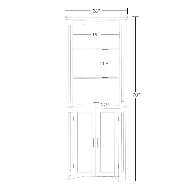 RiverRidge Somerset Tall Corner Bathroom Cabinet Storage Organizer with Doors and an Adjustable Shelf - White