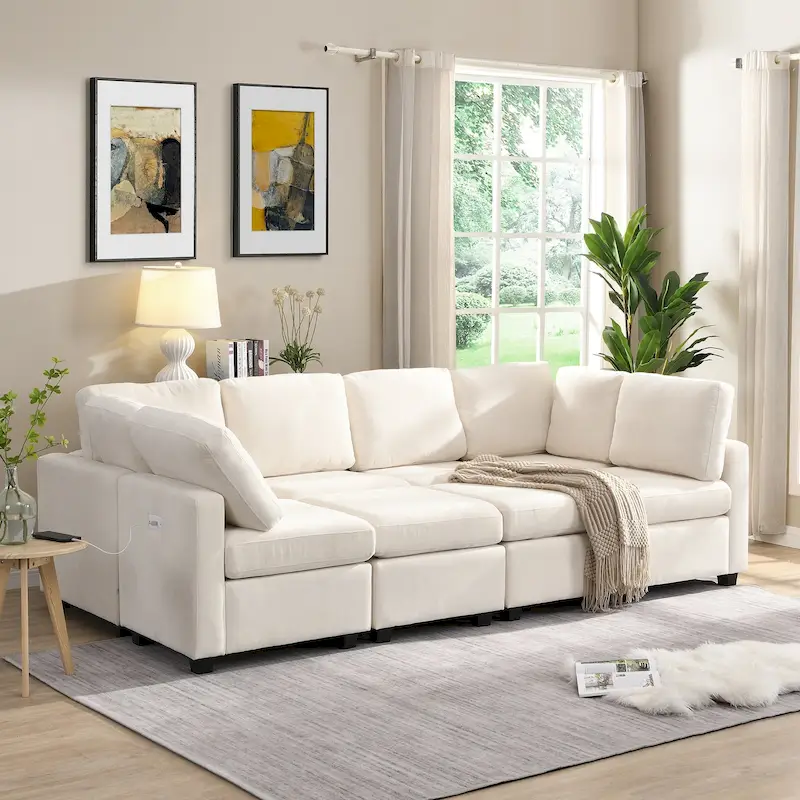 103 Sectional Sofa Couch Sofa Bed U-shaped Sofa with Two Movable Ottoman and Three USB Ports