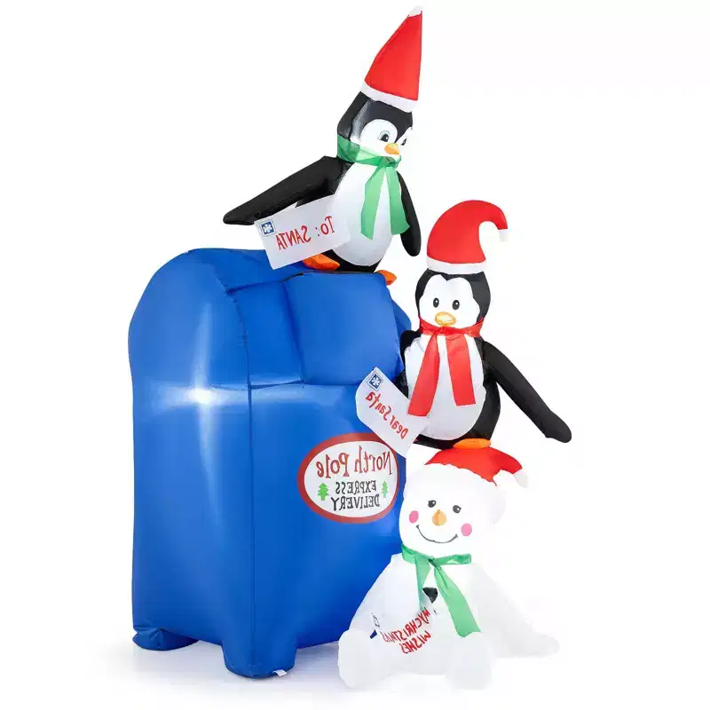 Gymax 6 Feet Xmas Blow up Pre-Lit Letters to Santa Mailbox w/ Penguins & Snow Man Perfect Decoration for Indoor & Outdoor
