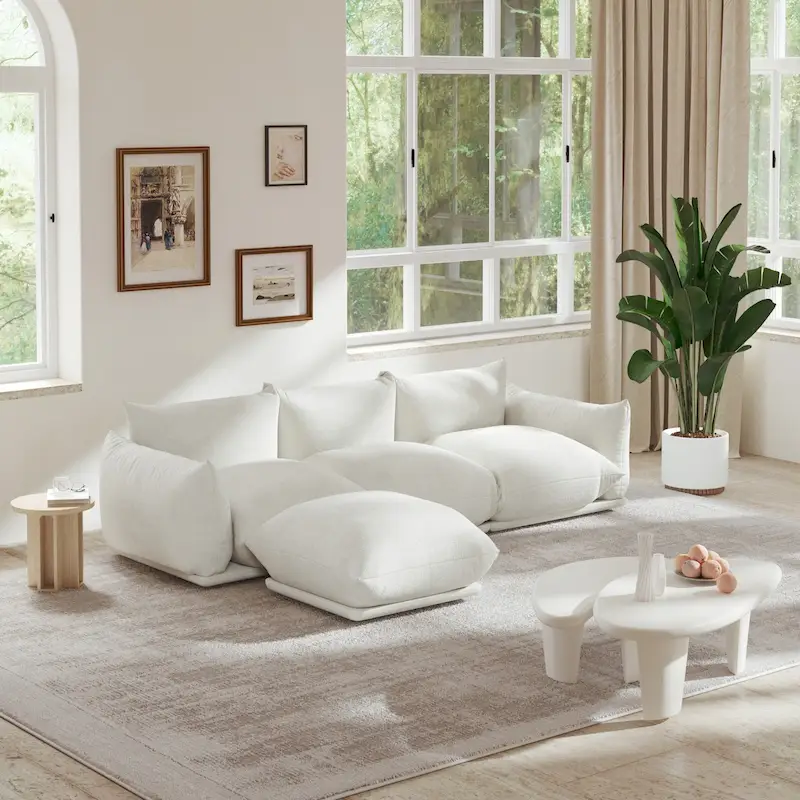 103.9 L-Shaped Sectional Sofa Chenille Fabric 3-Seat Couch with Ottoman