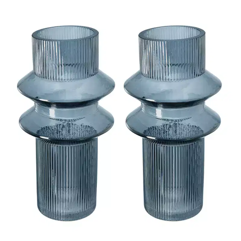 NAYSAYE Set of 2 Fluted Accent Vases with Elegant Ribbed Design for Modern Home and Tabletop Stylish Decor, Multicolor, 5.9*5.9*11.8