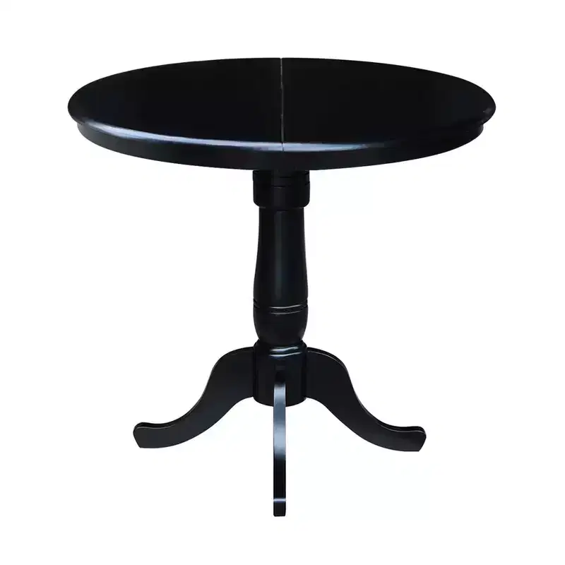 36 Round Top Pedestal Counter Height 12 Drop Leaf Dining Table Black - International Concepts