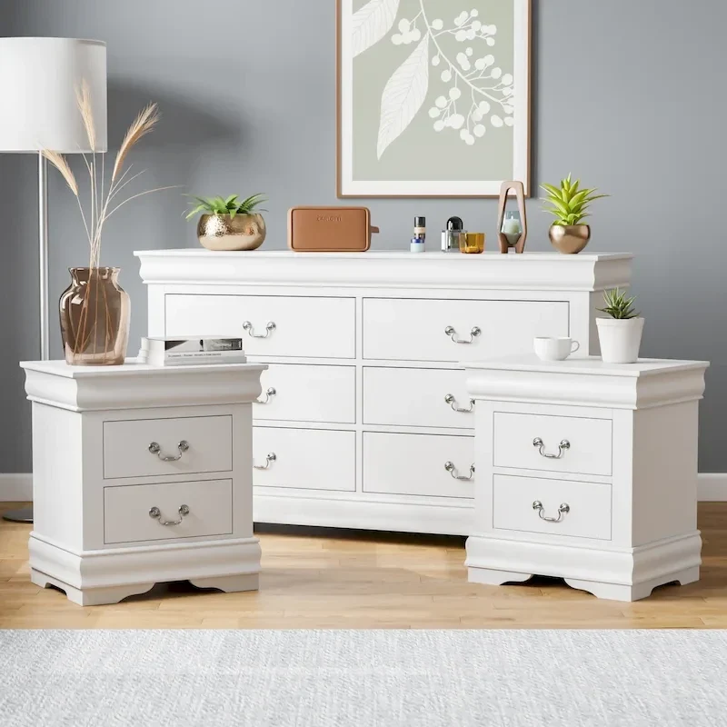 Furniture of America Devi Traditional 3-Piece Solid Wood Nightstand and Dresser Set