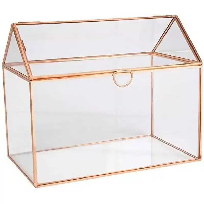 D'Eco Glass House Plant Terrarium (10x6x8) Tabletop Gold Geometric Planter Terrarium - Home, Garden, Office Decor- Great for Plant Lovers