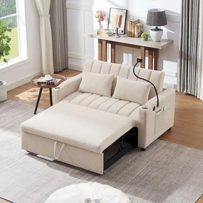 55.9 Convertible Sofa Bed Loveseat Sofa With Three Usb Ports