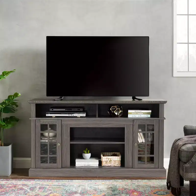 58-Inch TV Stand with Cabinet and Open Shelves