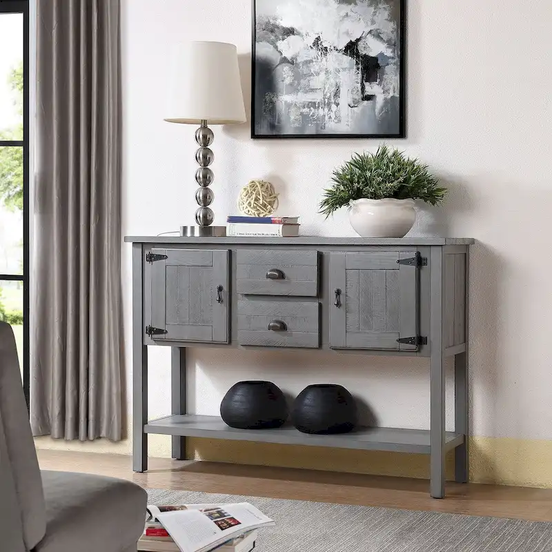 Nestfair 48 Solid Wood Sideboard Console Table with 2 Drawers and Cabinets and Bottom Shelf - N/A