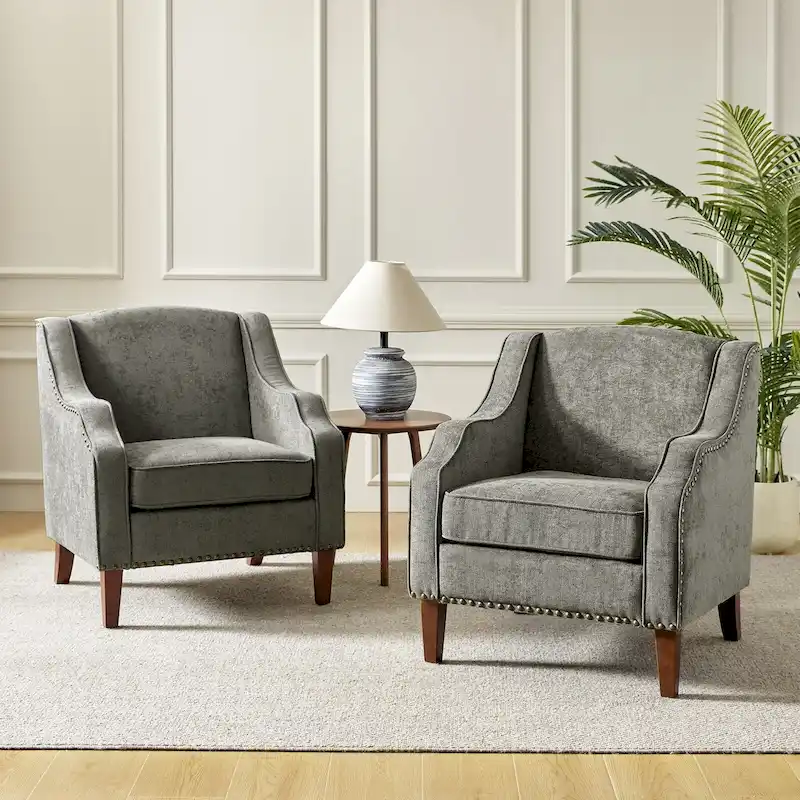 Rivet-Trimmed Armchairs (Set of 2)