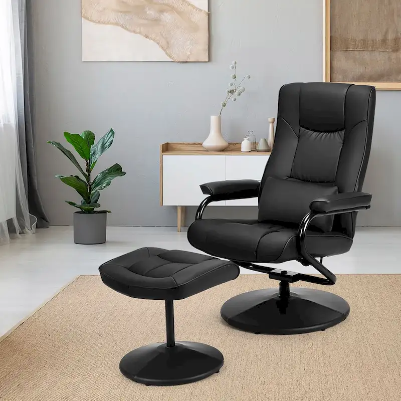 Brown/Black PU Leather Swivel Recliner with Ottoman – 1 Person