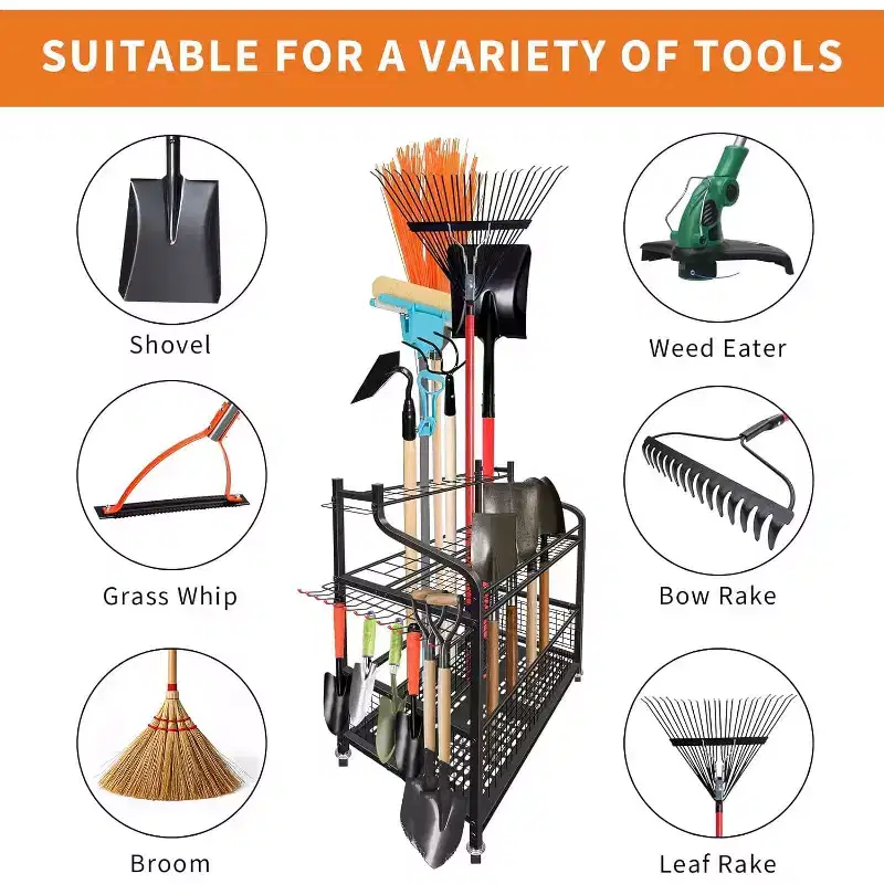 Vertical Wheeled Garden Tool Organizer with Shelves & Baskets - For Garden Tool Storage