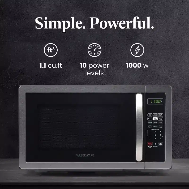 Farberware Classic 1.1 Cu. Ft. 1000-Watt Microwave Oven, Stainless Steel