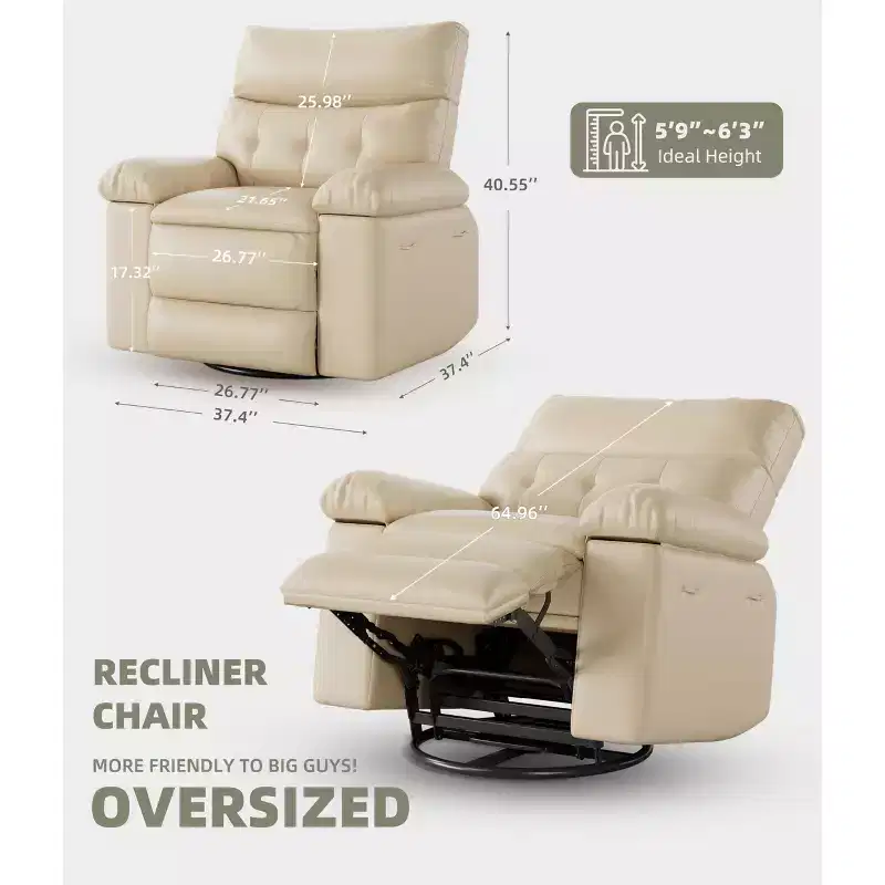 Oversized Wide Recliner Chair - Heat and Massage, PU Leather Extra Wide Manual Recliner for Adults, Large Lazy Chair with 1.5X Sponge Comfort Arm