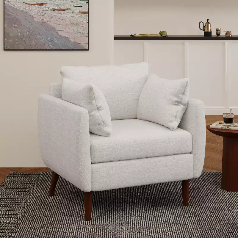 Contemporary Fabric Upholstered Club Chair with Removable Accent Pillows