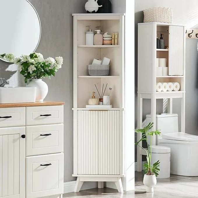 68 Modern Tall Corner Cabinet, Storage Cabinet with Faux Marble Top