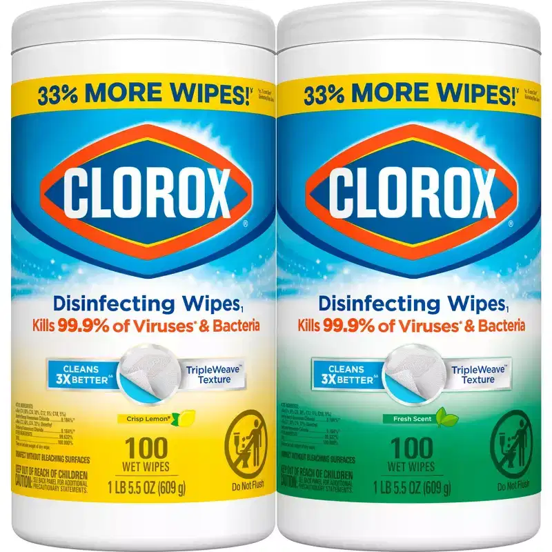 Clorox Lemon Disinfecting Wipes - 200ct/2pk: Plastic Jug, Multi-Surface, All-Purpose Cleaners, Ammonia-Free