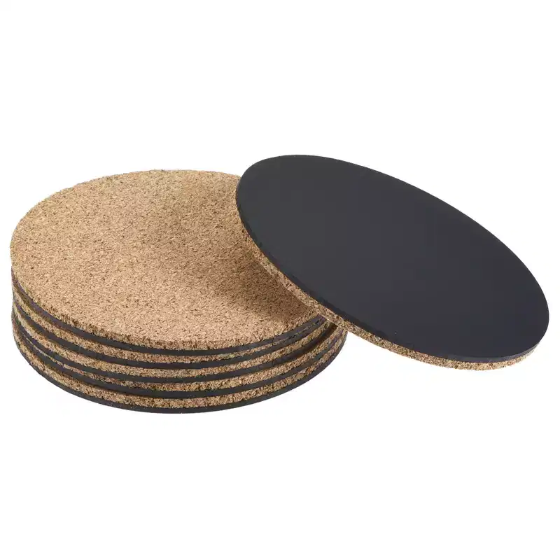 Unique Bargains Home Garden Round Plastic Absorbent Waterproof Coaster Pads Cork Plant Mat 6 Pcs