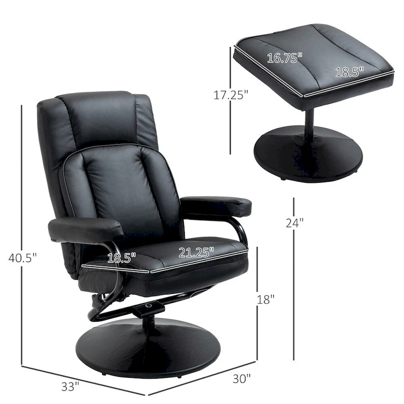 Leather Swivel Recliner with Ottoman Footrest and Armrests