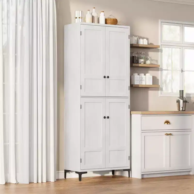 71 Tall Storage Cabinet with Doors, Adjustable Shelf Multi-Purpose Organizer for Kitchen Pantry and Bathroom Cabinet