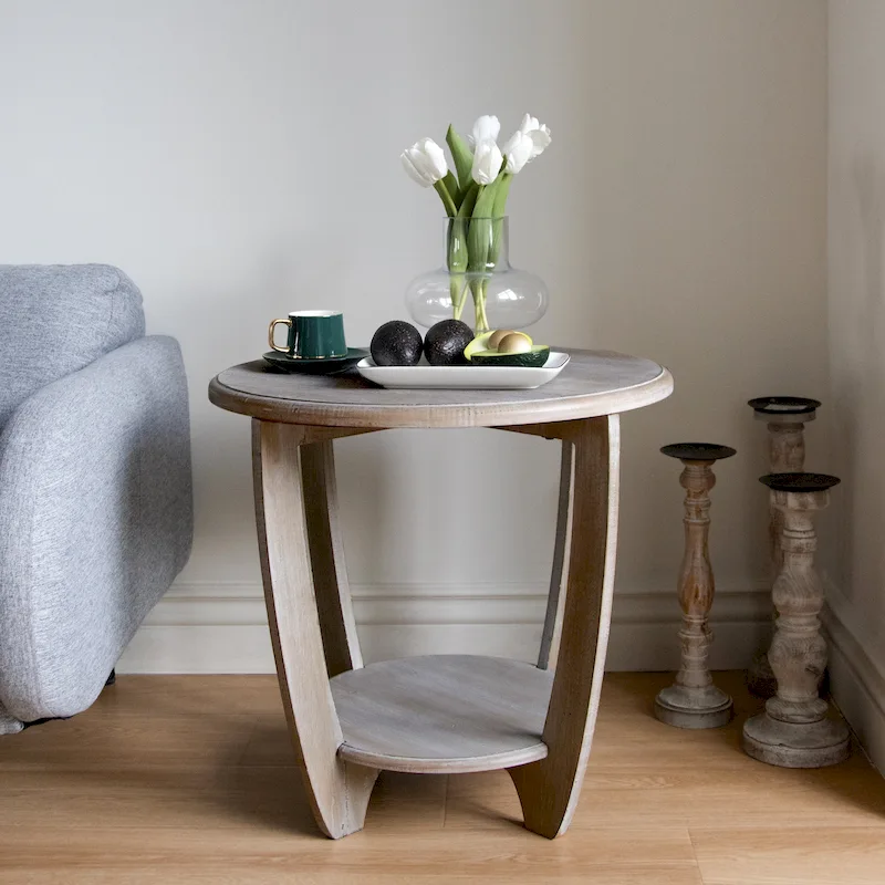 COZAYH Rustic Farmhouse End Table with Storage Shelf