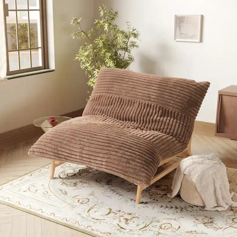 White / Tan / Black 3-in-1 Convertible Bean Bag Chair Bed with Solid Wood Frame for 1 Person