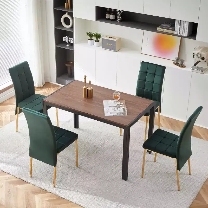 MAYEERTY Velvet High Back Nordic Dining Chair Modern Fabric Chair with Golden Color Legs Set of 4 Green