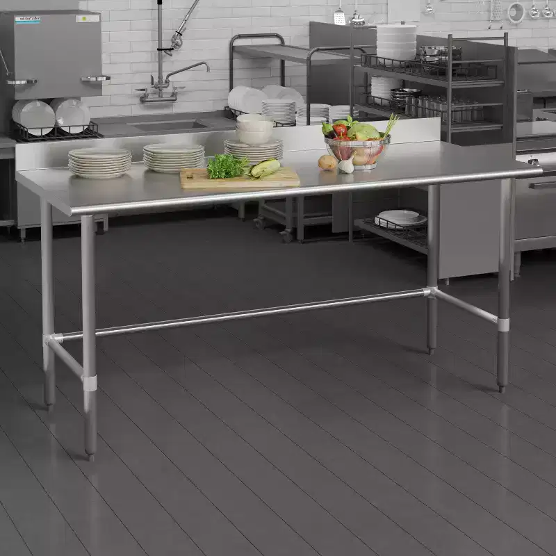 Commercial Grade Stainless Steel Open Base Kitchen Prep Work Table with Backsplash