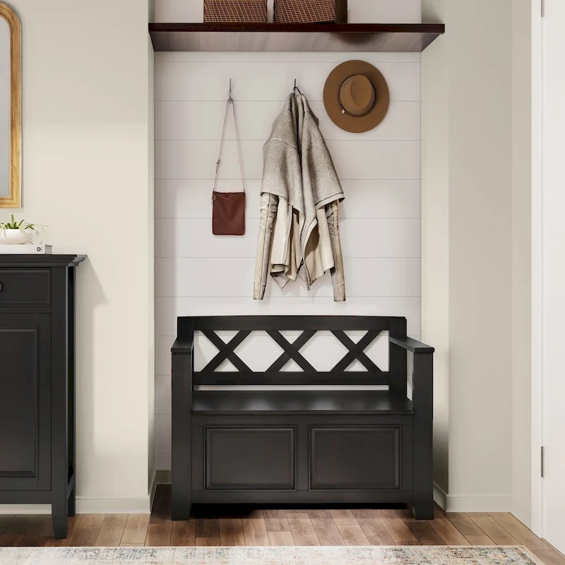 WYNDENHALL Halifax SOLID WOOD 36 inch Wide Transitional Small Entryway Storage Bench - 17D x 36 W x 27.8H